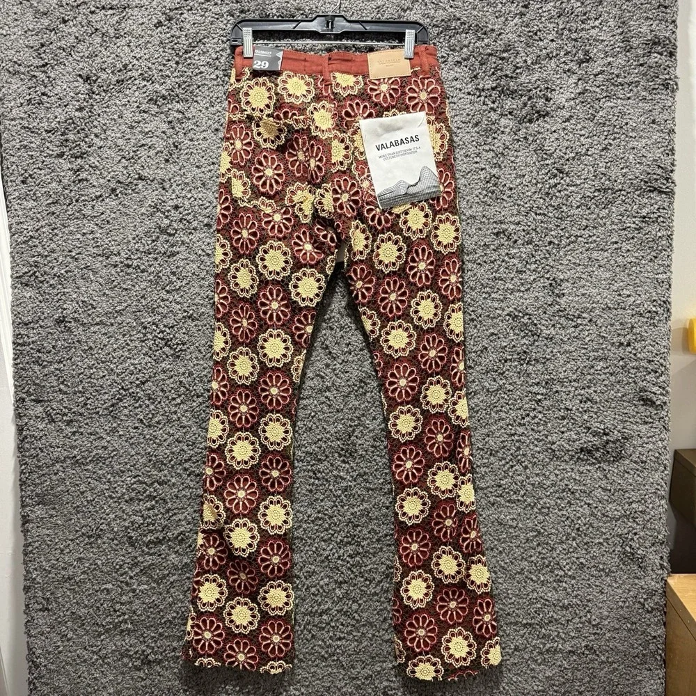 VALABASAS Honeycomb Stacked Flare Jeans Embroidered Streetwear Mens  29